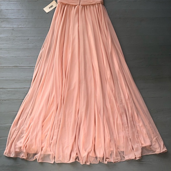 Kleinfeld Maxi Dress Size 12 Bridesmaid Peach Cold Off Shoulder Pleated Chiffon - Picture 11 of 14